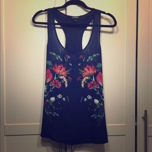 Navy with Floral Pattern Tank with Embellishments